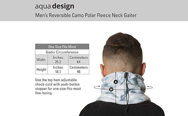 Aqua Design Mens Reversible Camo Polar Fleece Neck Gaiter, Size Chart