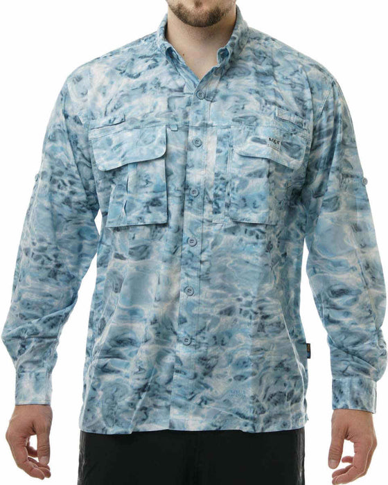 Aqua Design Mens Performance Long Sleeve Fly Fishing Shirt, Aqua Sky