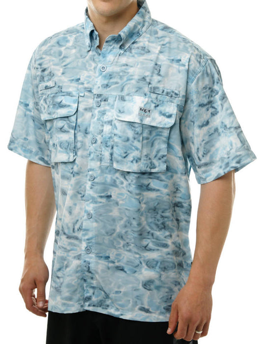 Aqua Design Mens FlyFishing Performance Short Sleeve Shirt, Voyager Short Sleeve Shirt, Aqua Sky