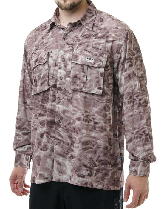 Aqua Design Mens Performance Long Sleeve Fly Fishing Shirt, Pacific Sand