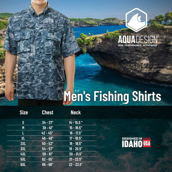 Aqua Design Mens FlkyFishing Performance Short Sleeve Shirt,  Voyager Short Sleeve Shirt, Size Chart