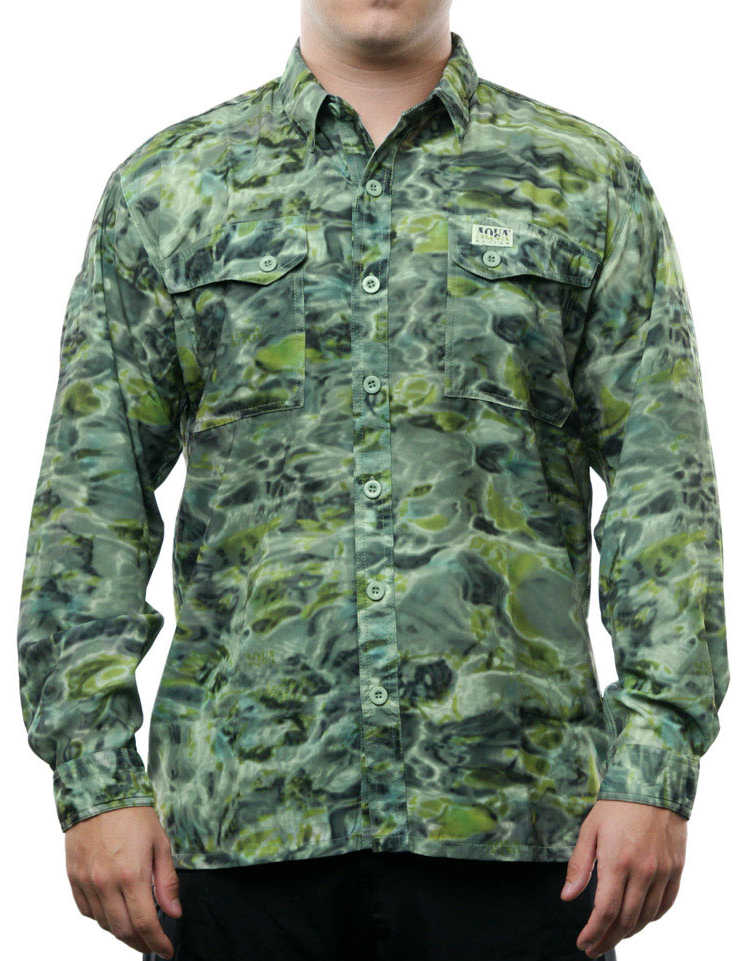 Aqua Design Mens Button Down Shoreline Long Sleeve UPF Sun Protection Camo Shirt: Green Bayou size S, Men's, Size: Small Aqua Design Mens Button Down Shoreline Long Sleeve UPF Sun Protection Camo Shirt: Green Bayou size S, Men's, Size: Small