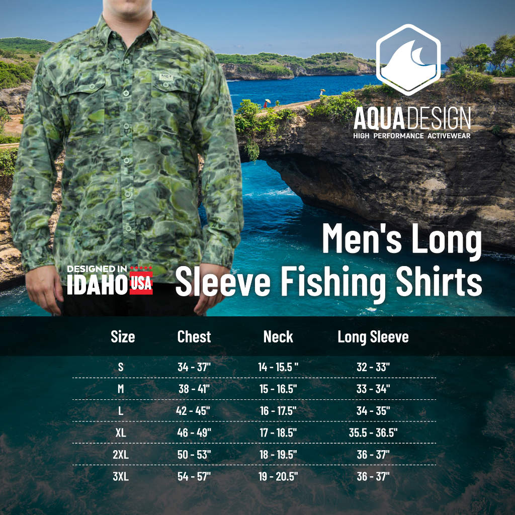 Aqua Design Mens Button Down Shoreline Long Sleeve UPF Sun Protection Camo Shirt: Green Bayou size S, Men's, Size: Small Aqua Design Mens Button Down Shoreline Long Sleeve UPF Sun Protection Camo Shirt: Green Bayou size S, Men's, Size: Small