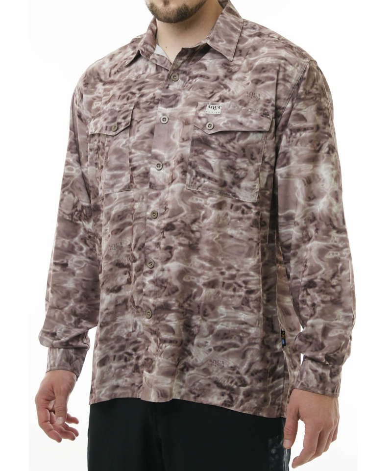 Aqua Design Mens Button Down Shoreline Long Sleeve UPF Sun Protection Camo Shirt: Green Bayou size S, Men's, Size: Small Aqua Design Mens Button Down Shoreline Long Sleeve UPF Sun Protection Camo Shirt: Green Bayou size S, Men's, Size: Small