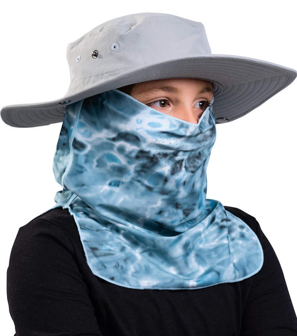 Kids UV Face Mask ProMax Sun Protection Vented | Aqua Design: Aqua Sky Side Bucket