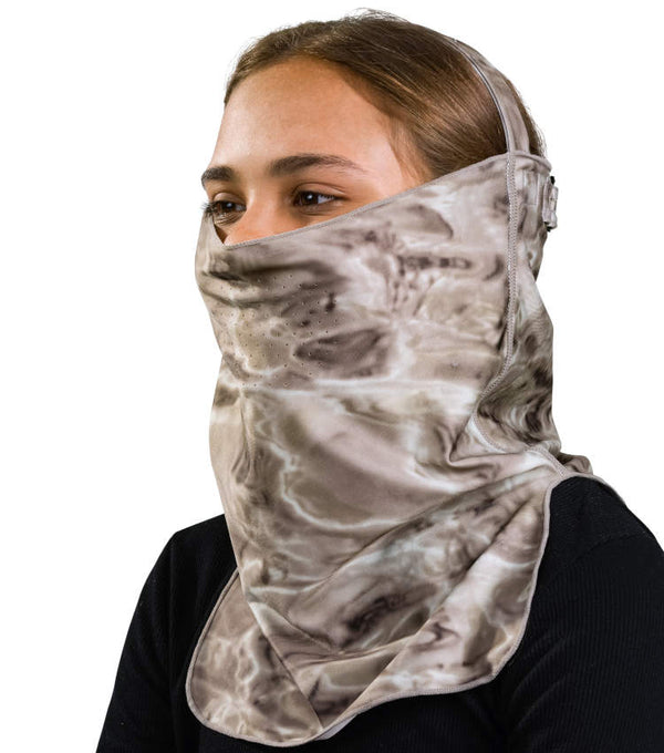 Kids UV Face Mask ProMax Sun Protection Vented | Aqua Design: Pacific Sand Side Front with Headband