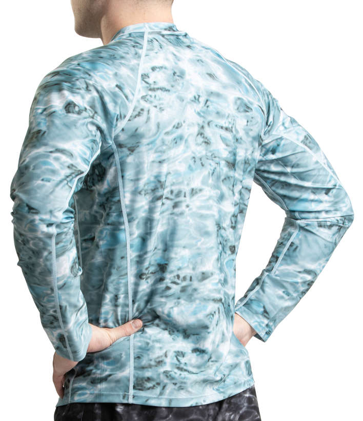 Mens Long Sleeve UV Rash Guard Camo Swim Shirt | Aqua Design