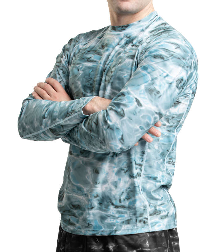 Men's Long Sleeve SunGuard Rash Guard Swim T-Shirt - Aqua Design