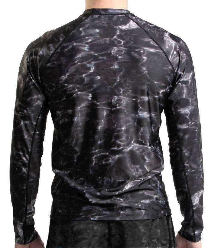 Fish Hunter Men's 1/4 Zip Long Sleeve Camo Rash Guard Shirt - Aqua Design