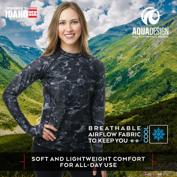 Womens UPF 50+ Rash Guard Long Sleeve Shirt | Aqua Design