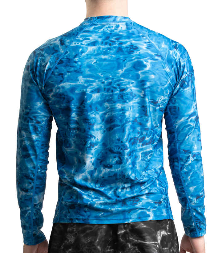Men's Long Sleeve SunGuard Rash Guard Swim T-Shirt - Aqua Design