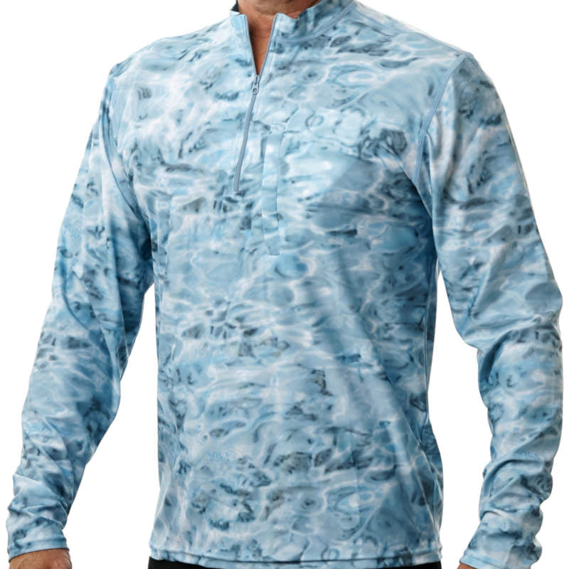 Mens 1/4 Zip Long Sleeve Camo Fishing Shirt | Aqua Design