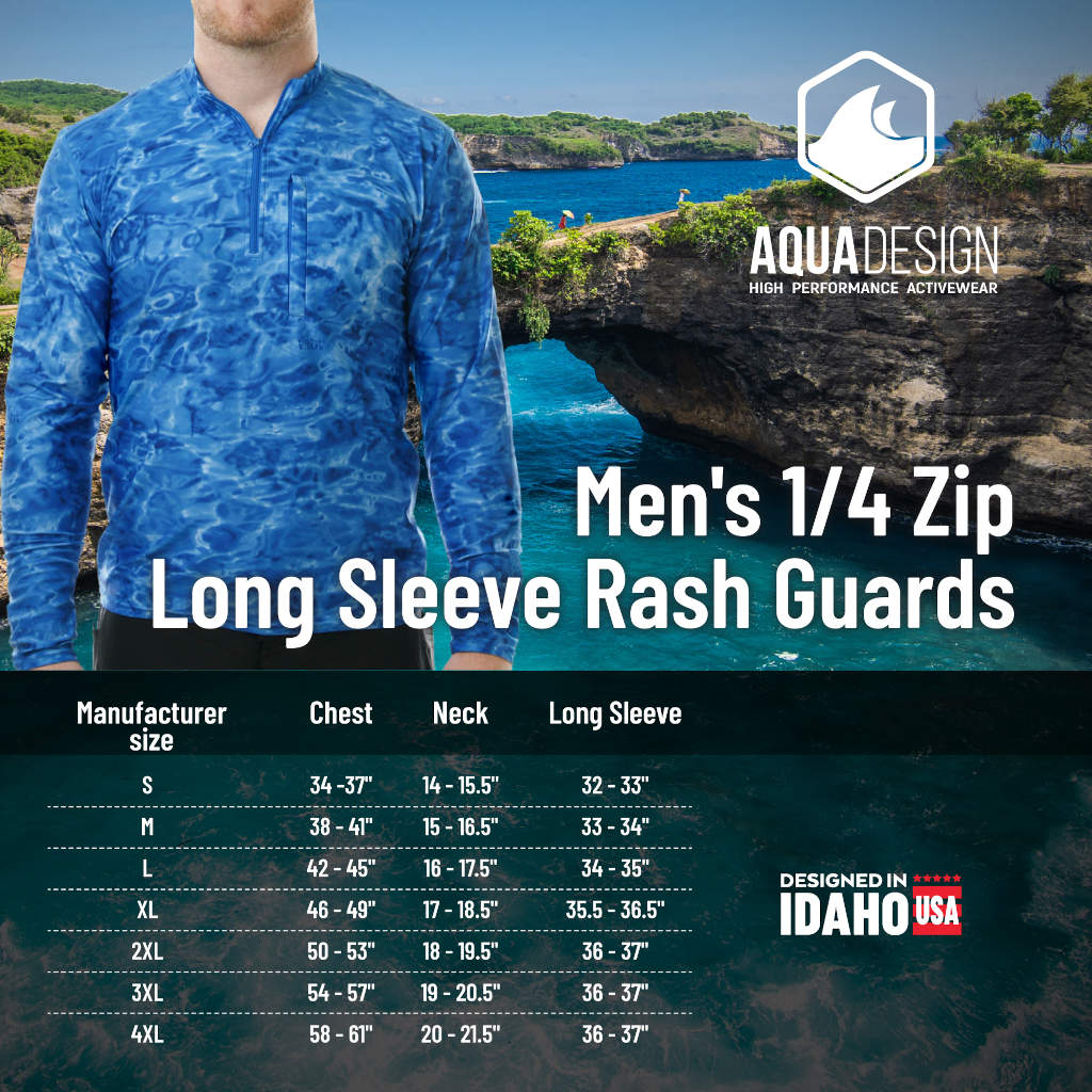 Fish Hunter Men's 1/4 Zip Long Sleeve Camo Rash Guard Shirt - Aqua