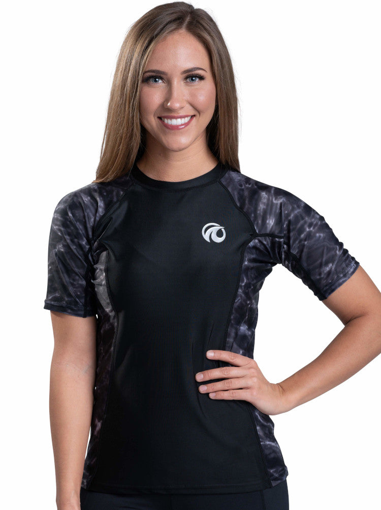 Women's Long-sleeved UV Surfing Rash Guard - 100 Black