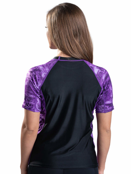 Aqua Design Womens Rash Guard Short Sleeve Surf Shirt, UPF50+, Short Sleeve Rash Guard Shirt for Women, Liquid Purple/Black