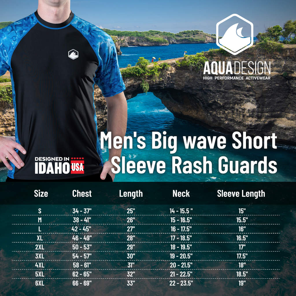 Mens Rash Guard Short Sleeve Swim Shirt UV 50+ | Aqua Design