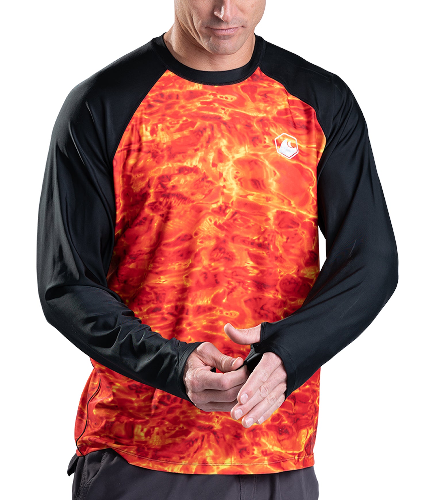 Mens Rash Guard Long Sleeve Thumb Hole UPF 50+ Rashguard Swim Shirts | Aqua Design