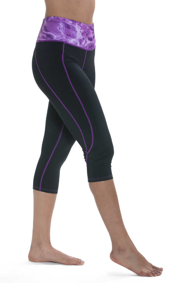 Womens Workout High Waist Capri Swim Leggings | Aqua Design