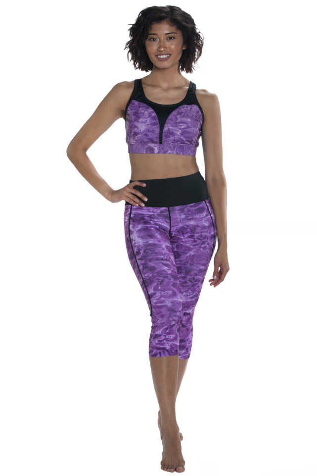 Avia Women's Small (4-6) Athletic Workout Pants Black Purple Capri Crop  VV-15