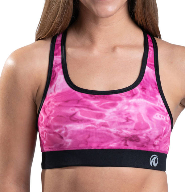 Aqua Design Women Workout Racerback Sports Bra, Womens Top, UPF 50+, Pink Water