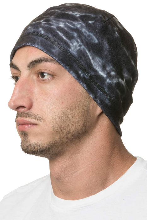 Aqua Design Mens Reversible Polar Fleece Beanie Winter Hat, Black Water