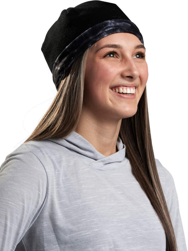 Handmade Women's Black Polar Fleece Winter Hat – Rolled Brim, Lightweight & Breathable (Medium)