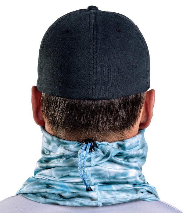 Aqua Design Mens Adjustable Drawstring Micro-Fleece UPF 50 + Face Mask - Gaiter Face Mask for Men Aqua Sky