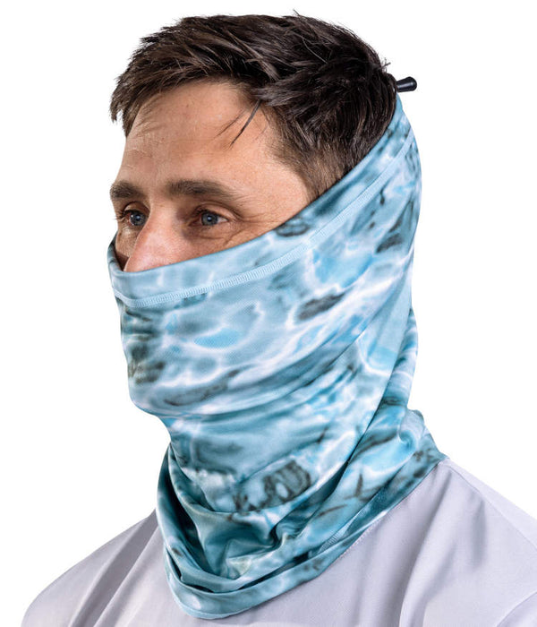 Aqua Design Mens Adjustable Drawstring Micro-Fleece UPF 50+ Face Mask-Gaiter Face Mask for Men Aqua Sky