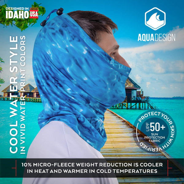 Mens Adjustable Drawstring Neck Gaiter Micro-Fleece Face Mask UPF 50+ | Aqua Design
