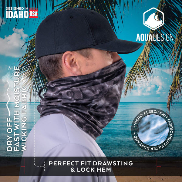 Mens Adjustable Drawstring Neck Gaiter Micro-Fleece Face Mask UPF 50+ | Aqua Design
