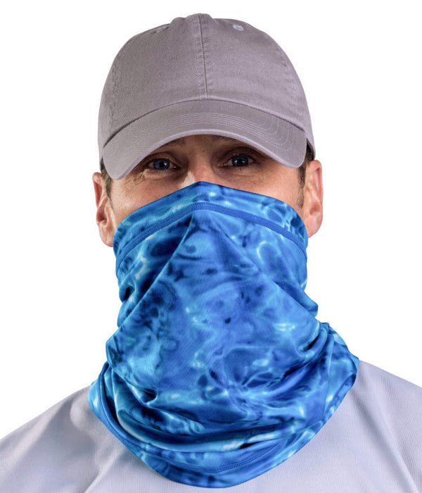 Aqua Design Mens Adjustable Drawstring Micro-Fleece UPF 50+ Face Mask- Gaiter Face Mask for Men, Royal Ripple