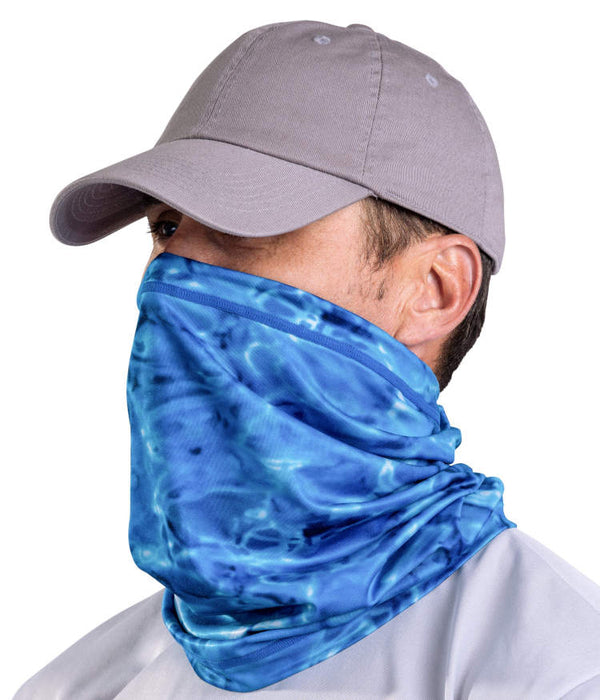 Aqua Design Mens Adjustable Drawstring Micro- Fleece UPF 50 + Face Mask- Gaiter Face Mask for Men Royal Ripple