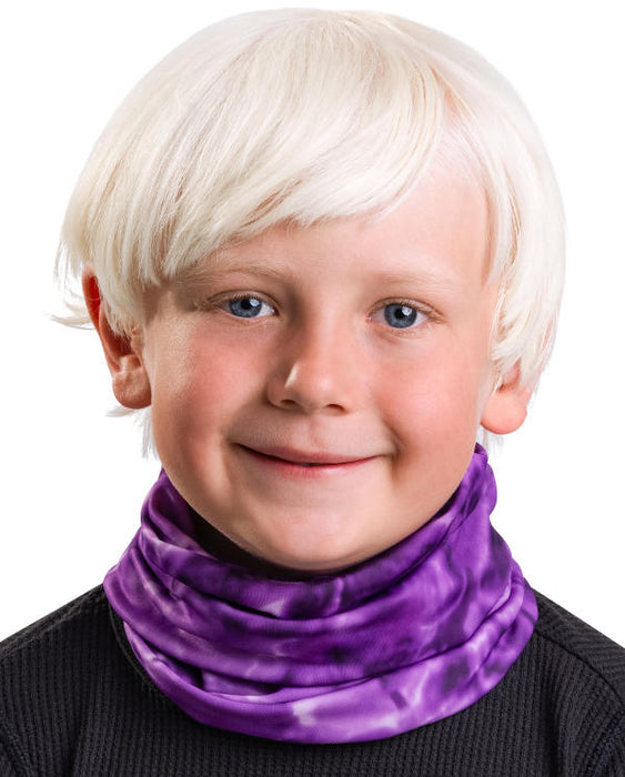 Kids Reusable Sun Protection Cloth Face Mask UPF 50+ | Aqua Design: Liquid Purple Neck Gaiter