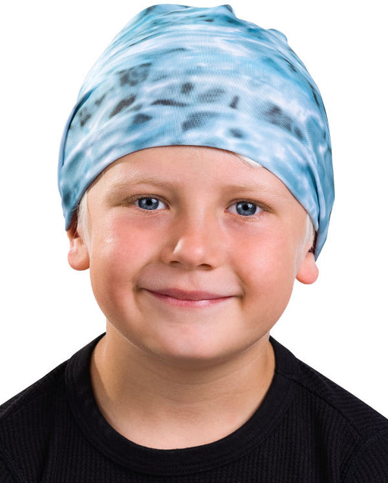 Kids Reusable Sun Protection Cloth Face Mask UPF 50+ | Aqua Design Beanie Aqua Sky Beanie Cap