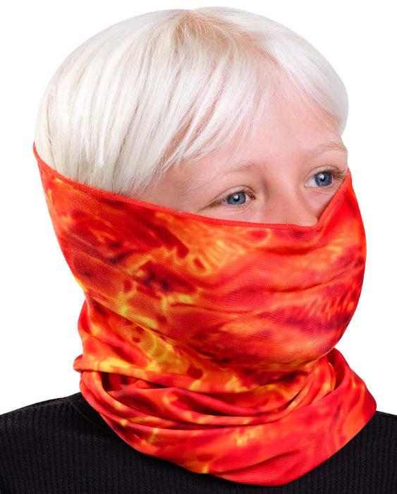 Kids Reusable Sun Protection Cloth Face Mask UPF 50+ | Aqua Design: Liquid Lava Face Mask