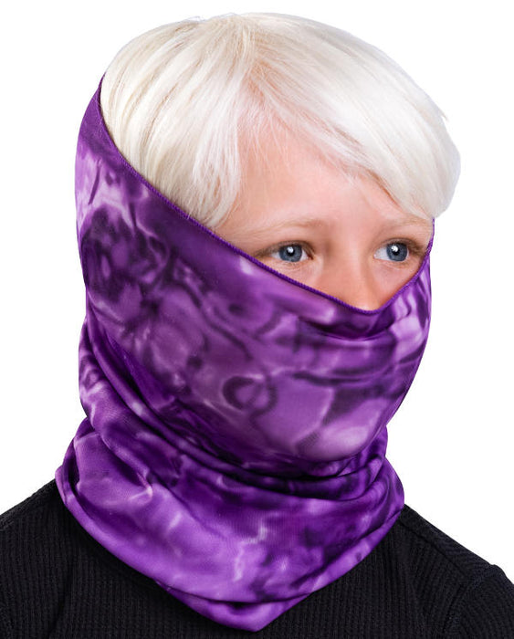 Kids Reusable Sun Protection Cloth Face Mask UPF 50+ | Aqua Design: Liquid Purple Face Mask