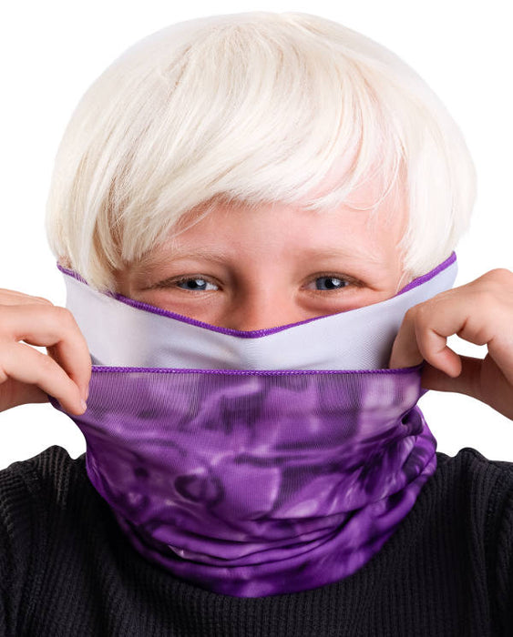 Kids Reusable Sun Protection Cloth Face Mask UPF 50+ | Aqua Design: Liquid Purple Double Filter Face Mask