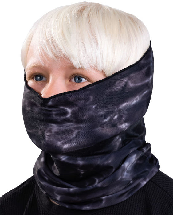 Kids Reusable Sun Protection Cloth Face Mask UPF 50+ | Aqua Design: Black Water Face Mask