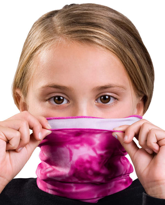 Kids Reusable Sun Protection Cloth Face Mask UPF 50+ | Aqua Design Pink Water Face Mask