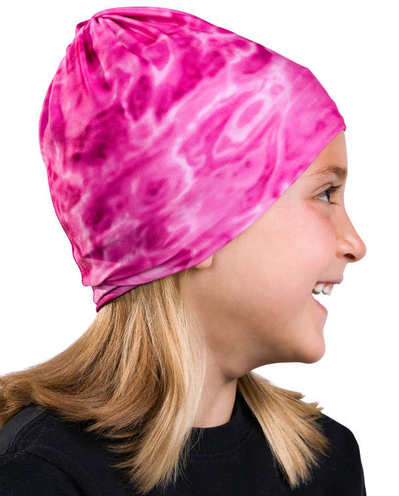 Kids Reusable Sun Protection Cloth Face Mask UPF 50+ | Aqua Design: Pink Water Head Wear