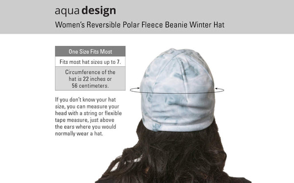 Aqua Design Womens Reversible Polar Fleece Winter Hat, Snow, Size Chart