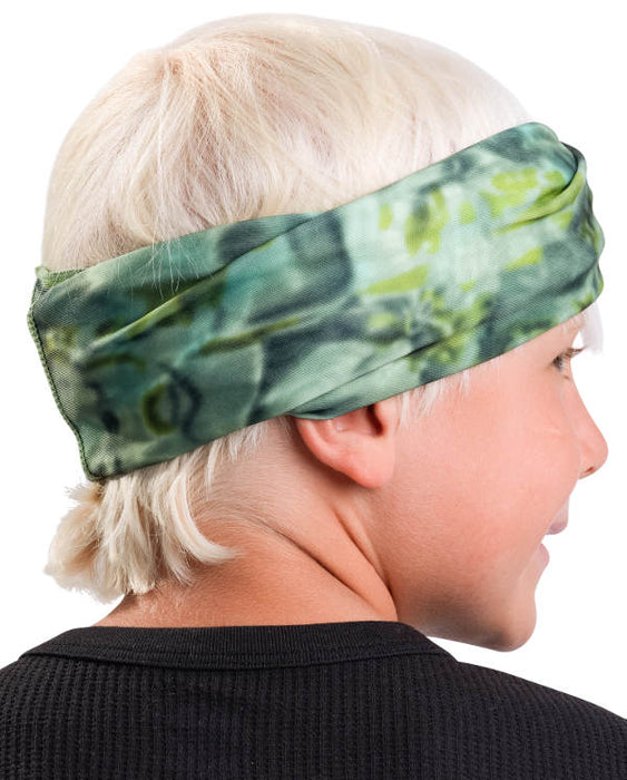 Kids Reusable Sun Protection Cloth Face Mask UPF 50+ | Aqua Design: Green Bayou Head Band Sun Protection