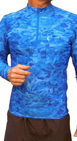 Aqua Design Men&s Spear Fishing 1/4 Zip High Collar Long Sleeve Rash Guard Shirt, Green Bayou, S